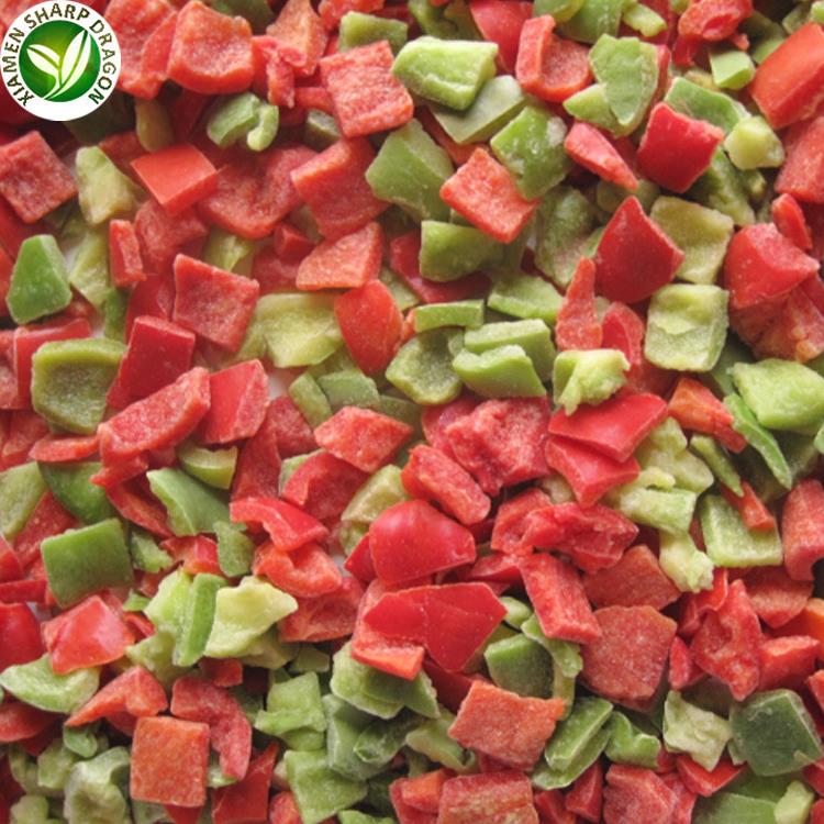 Frozen red and green bell pepper pieces